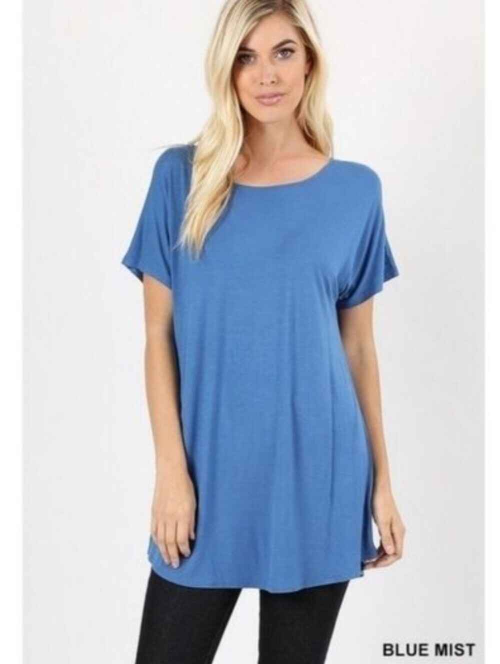 ZENANA Short Sleeve Blue Mist Tunic Top Size Small NWT